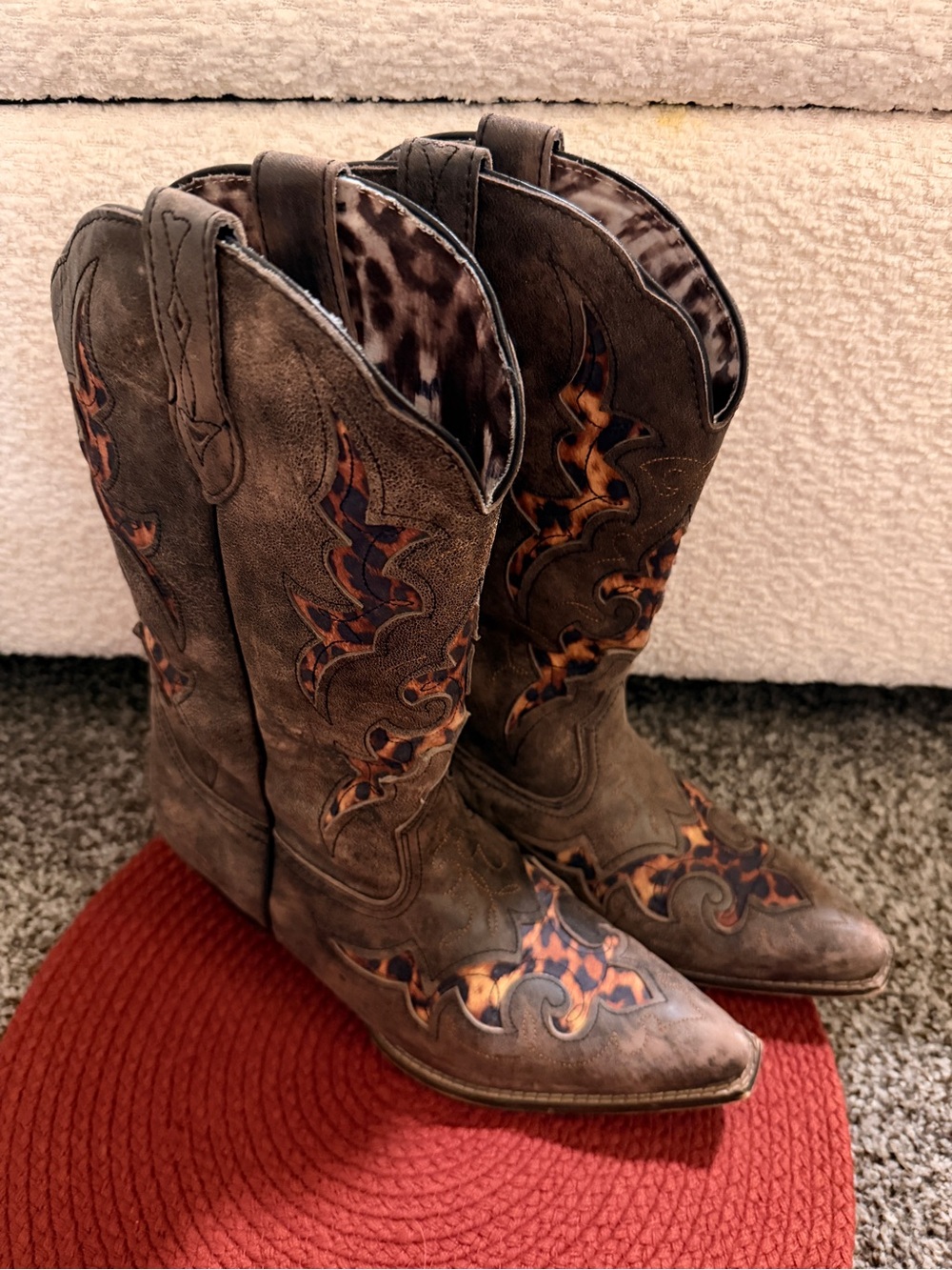 Laredo Brown Western Boots with Leopard Inlay